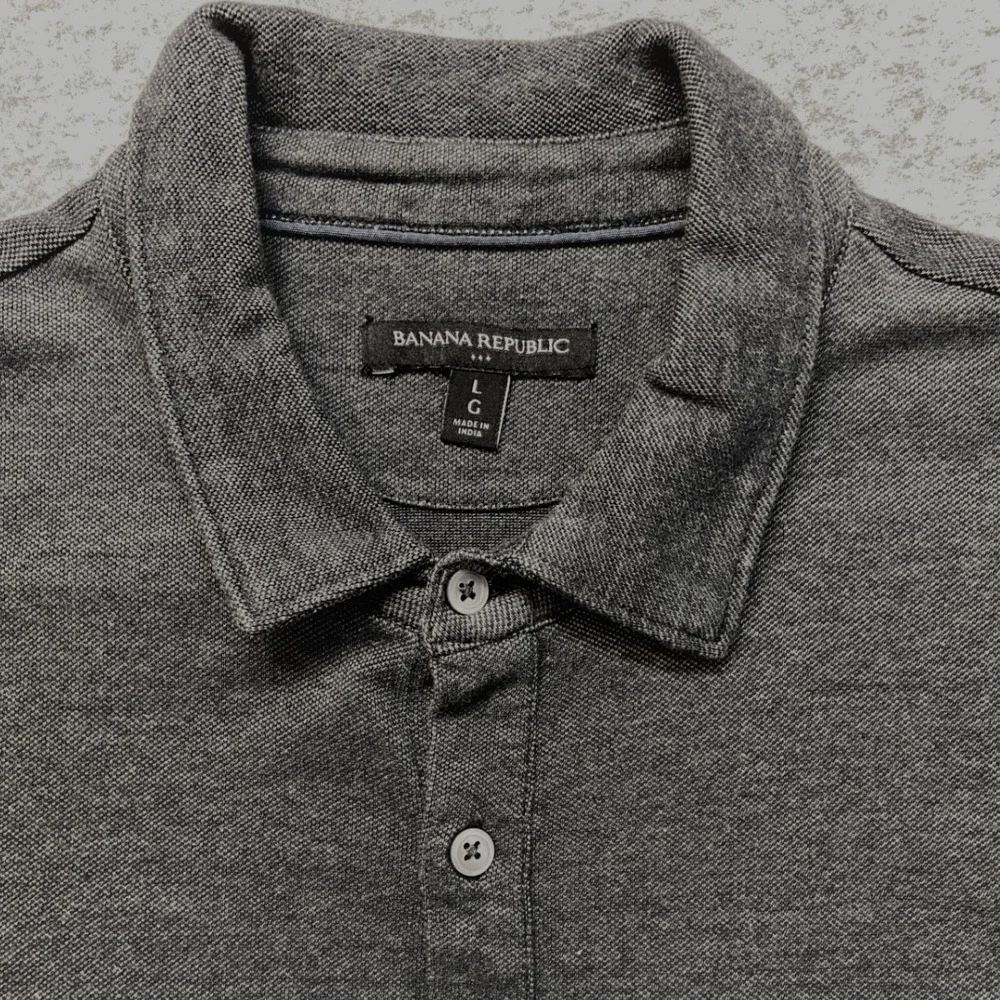 Banana Republic Polo Shirt Mens Large Grey Excellent Birdseye Cotton S/421763-03